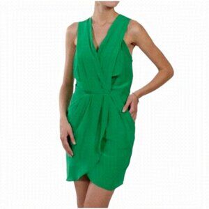 GREYLIN Silk Sleeveless Faux Wrap Mini Dress Green M